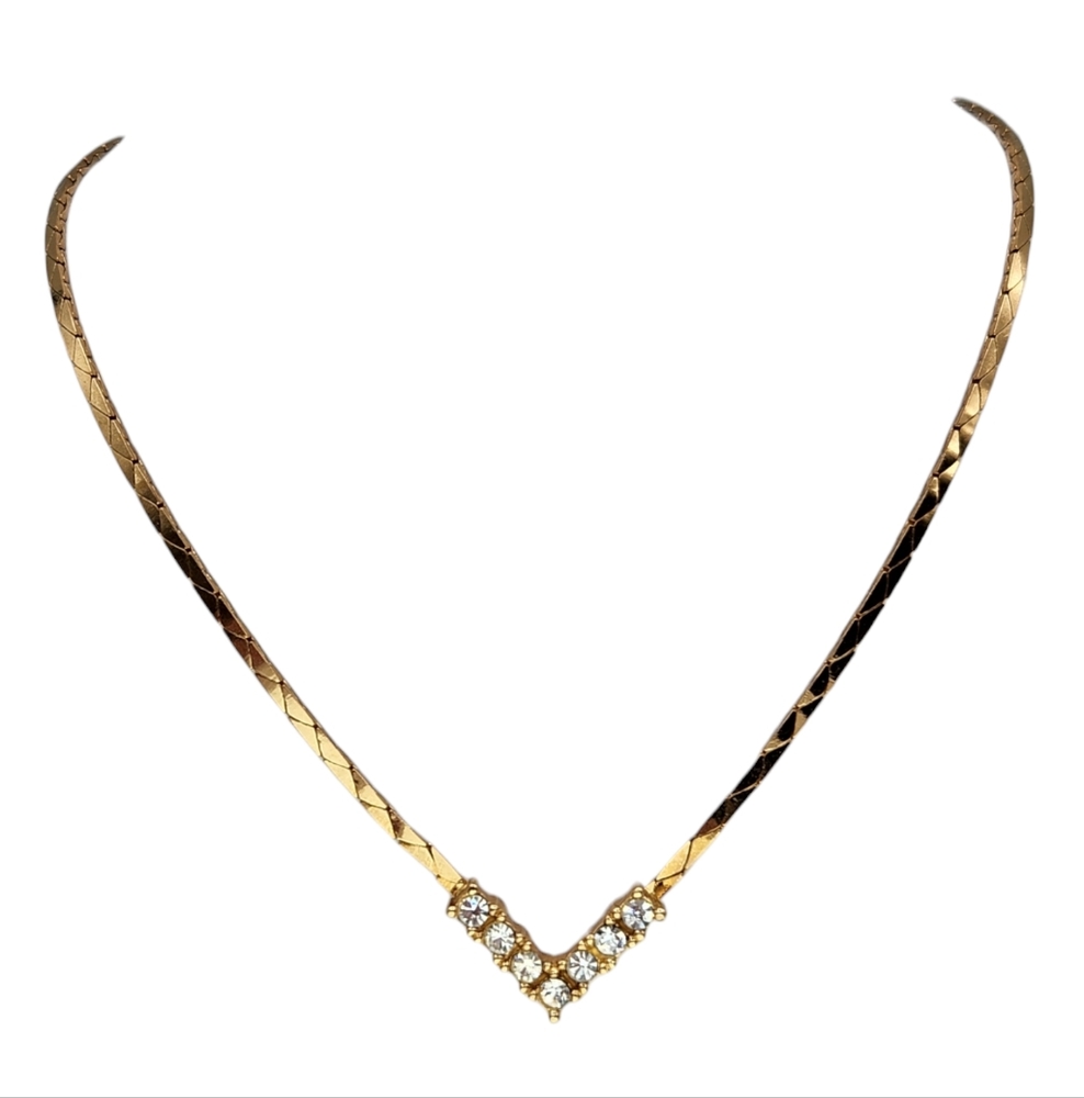 Christian Dior Crystal V Pendant Necklace